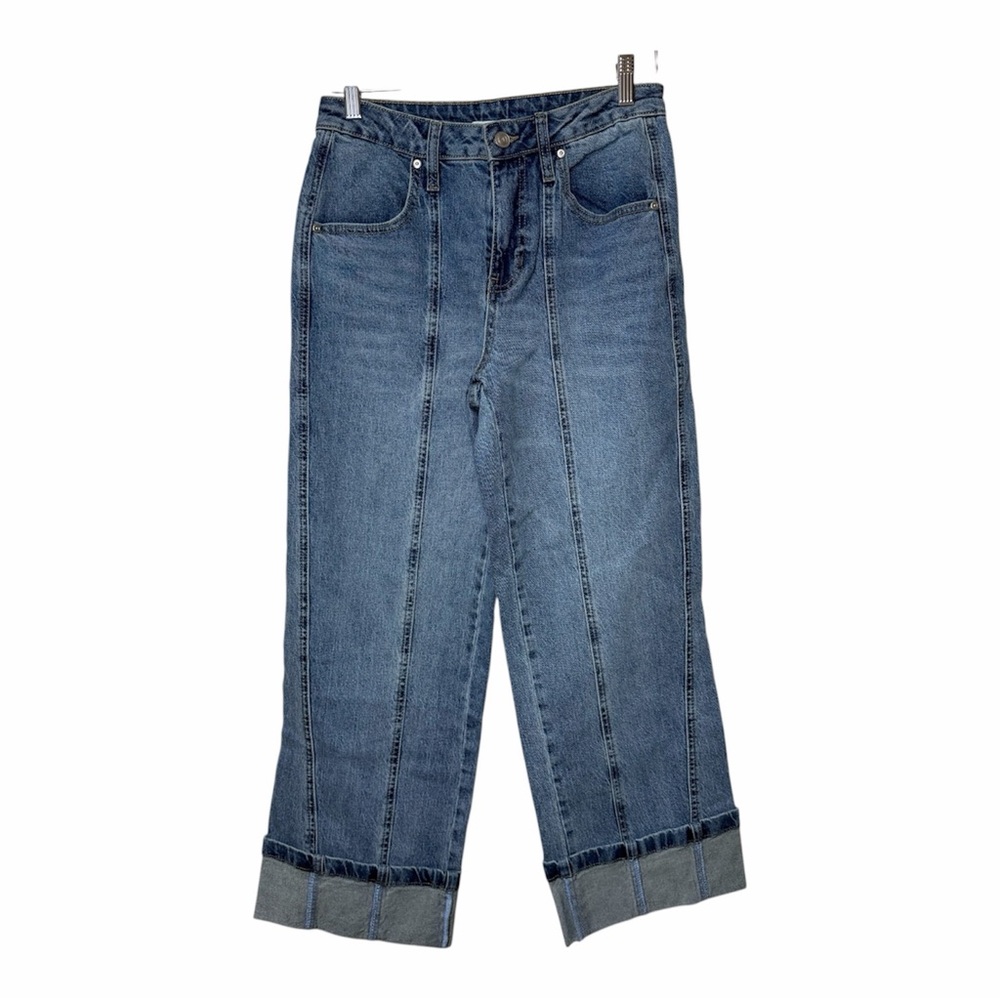 And Now This Seamed Wide Leg Ankle Jeans with Thick Cuffs 26 Medium Wash Seam